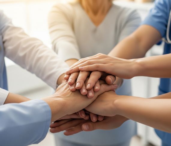 A diverse and professional healthcare team collaborating