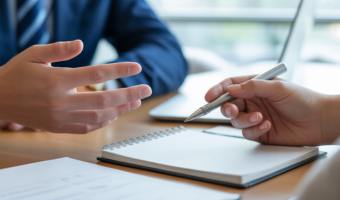 Two hands in a supportive gesture over a desk, representing the compassionate counseling services at VASAV Health
