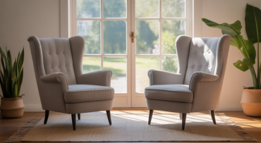 Two comfortable chairs facing each other in a serene, well-lit room