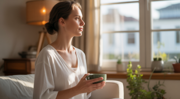 A woman in a serene state of self-care, representing women's wellness services